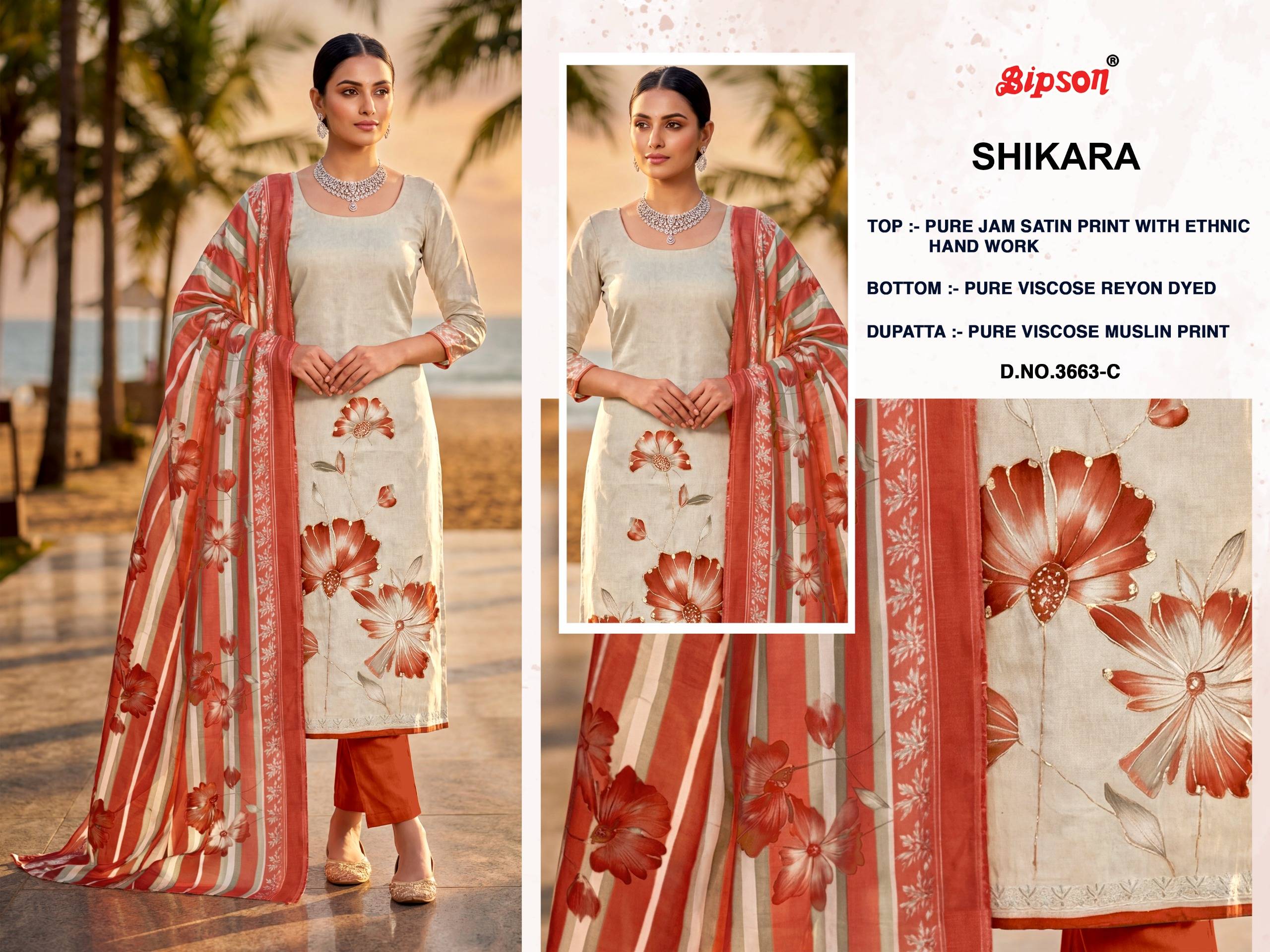 SIKARA - 3663 Series By BIPSON PRINTS Stylish Beautiful Colourful Pure JAAM Satin Dresses At Wholesale Price